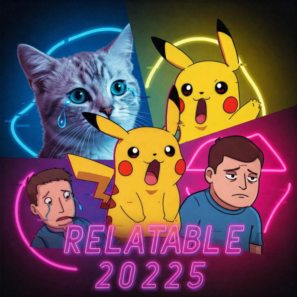 Relatable Memes 2025' against a neon background