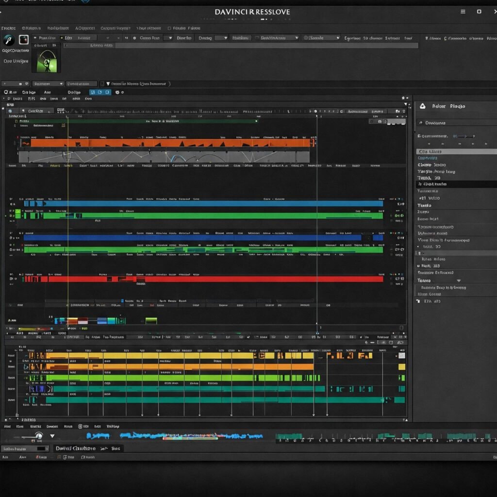 DaVinci Resolve timeline with multiple tracks.