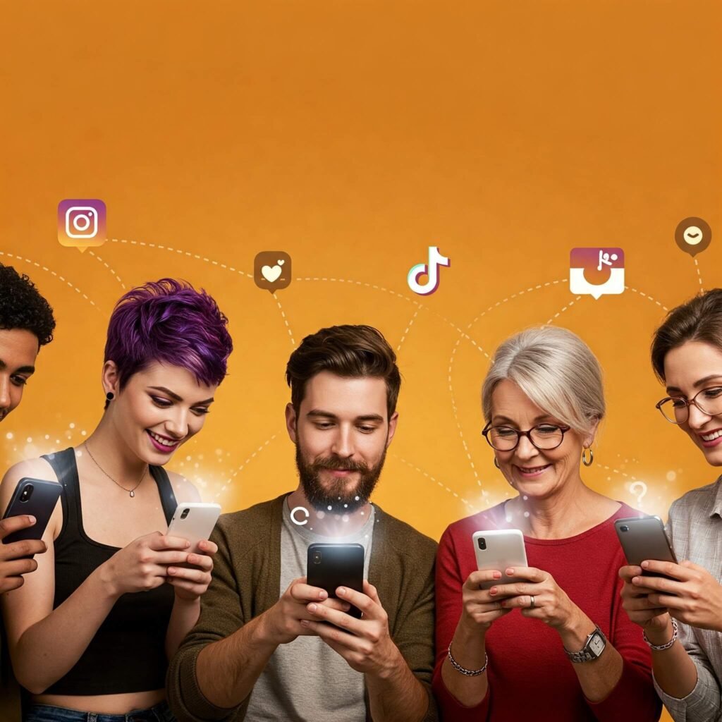 Diverse Group Sharing Content on Smartphones