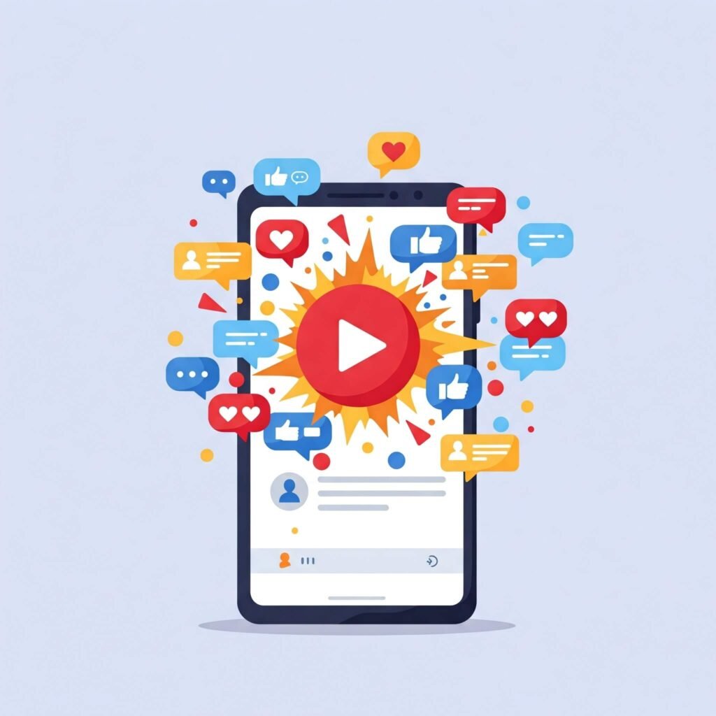 Video Play Button on Phone: Simple and descriptive.