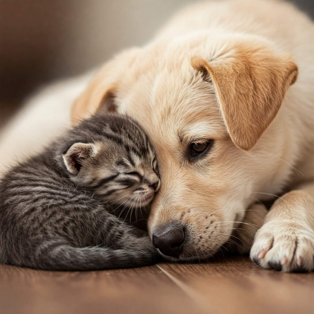 Kitten and Puppy Snuggle