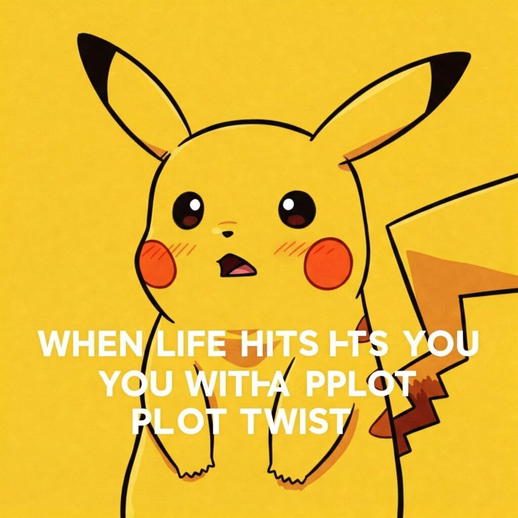 Shocked Pikachu with the caption 'When life hits you with a plot twist.
