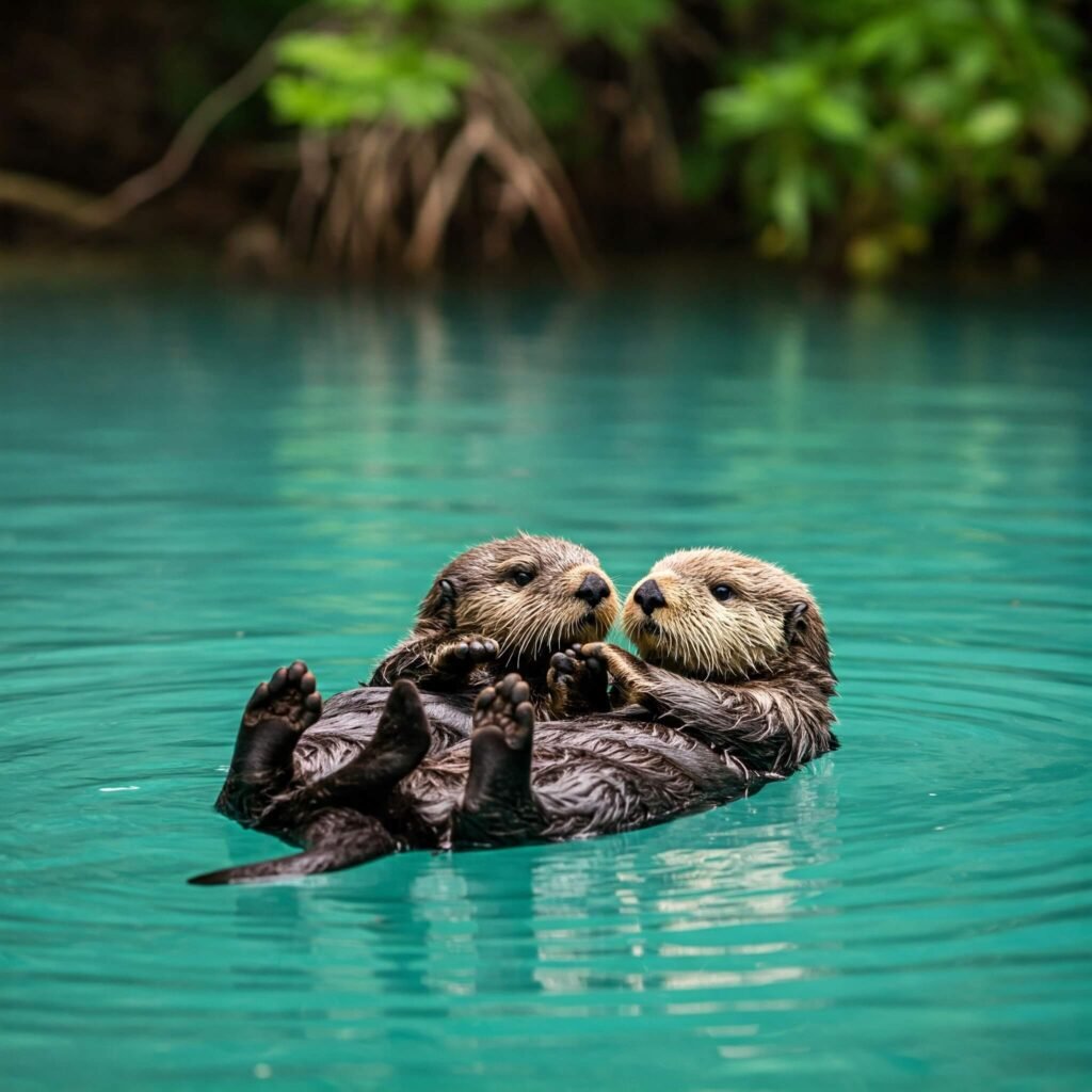 Otters Holding Paws