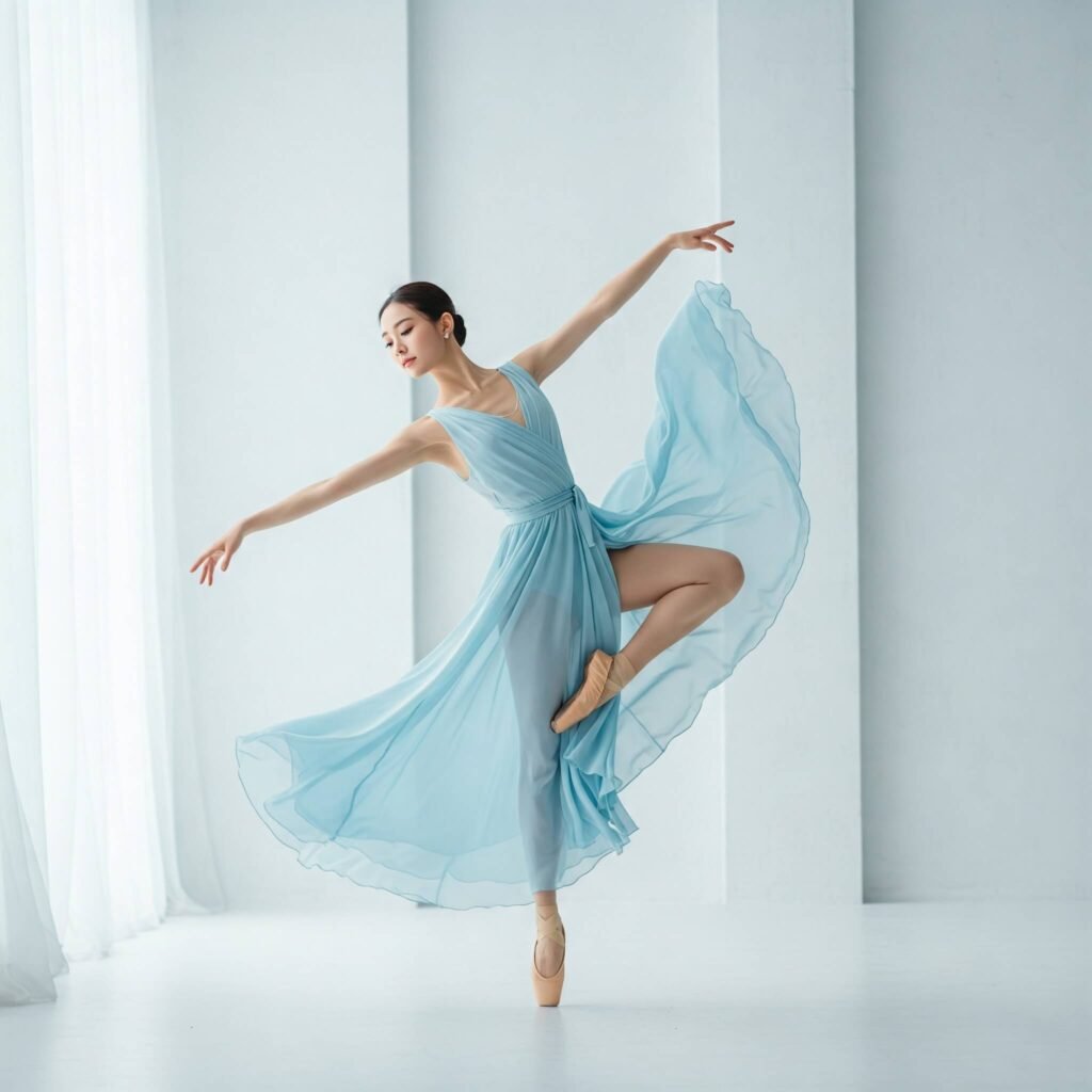 Elegant dancer in flowing blue.