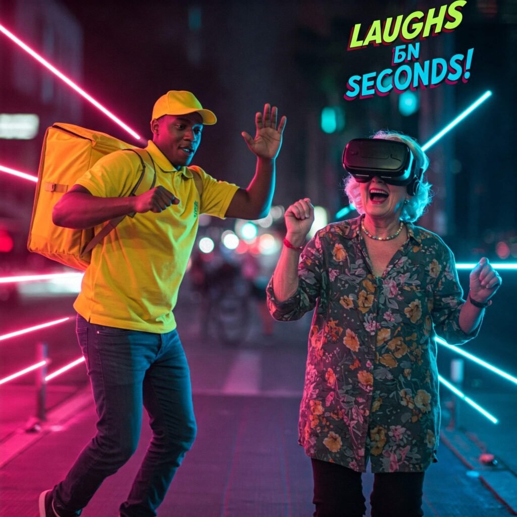 Dancing delivery guy and grandma in VR