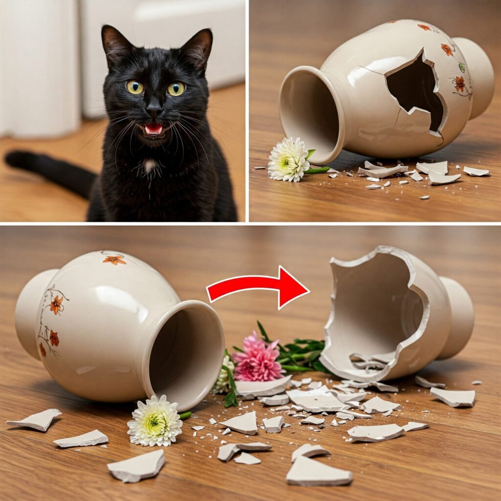Cat Knocks Over Vase