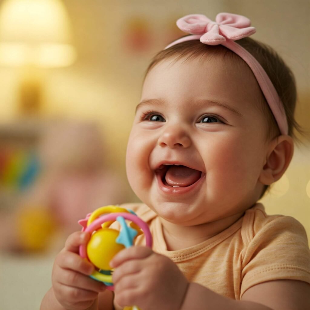 Baby Laughing with Rattle