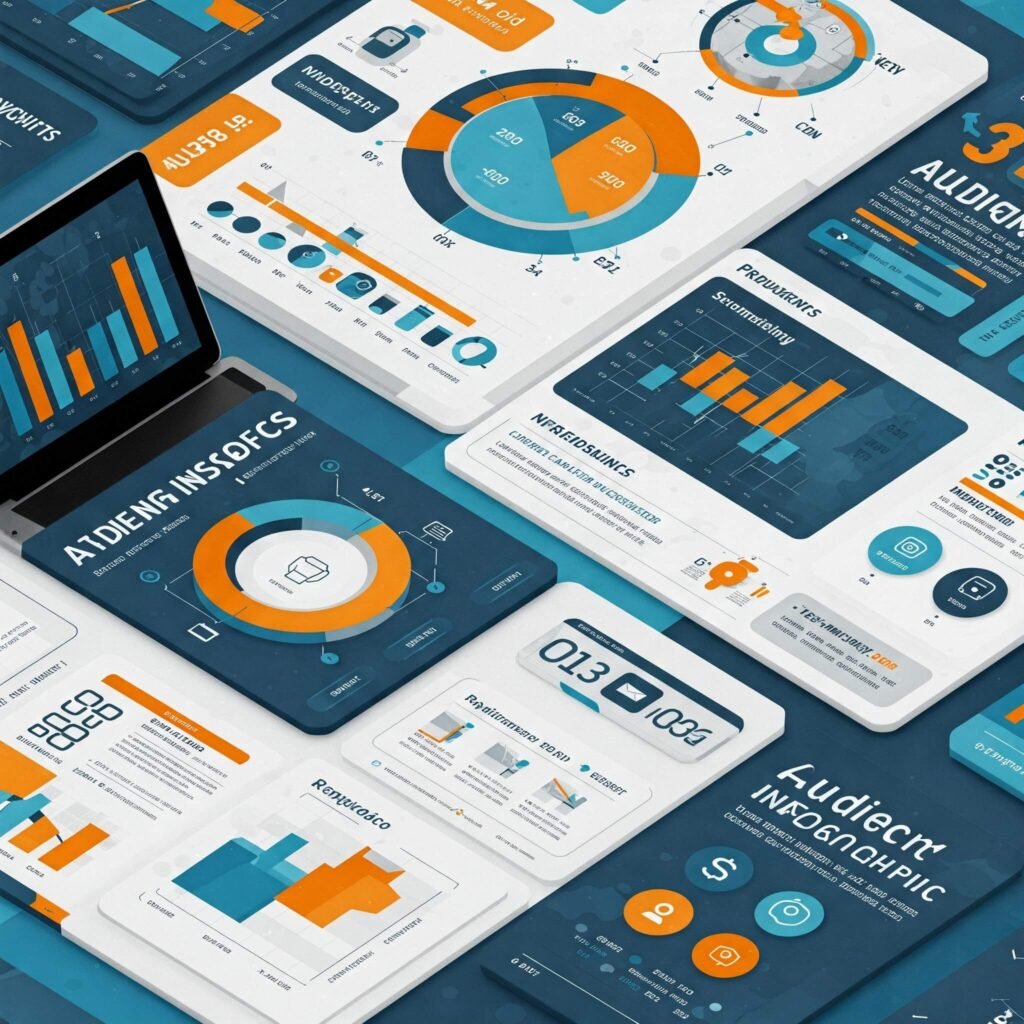 Audience insights infographic: blue and orange.