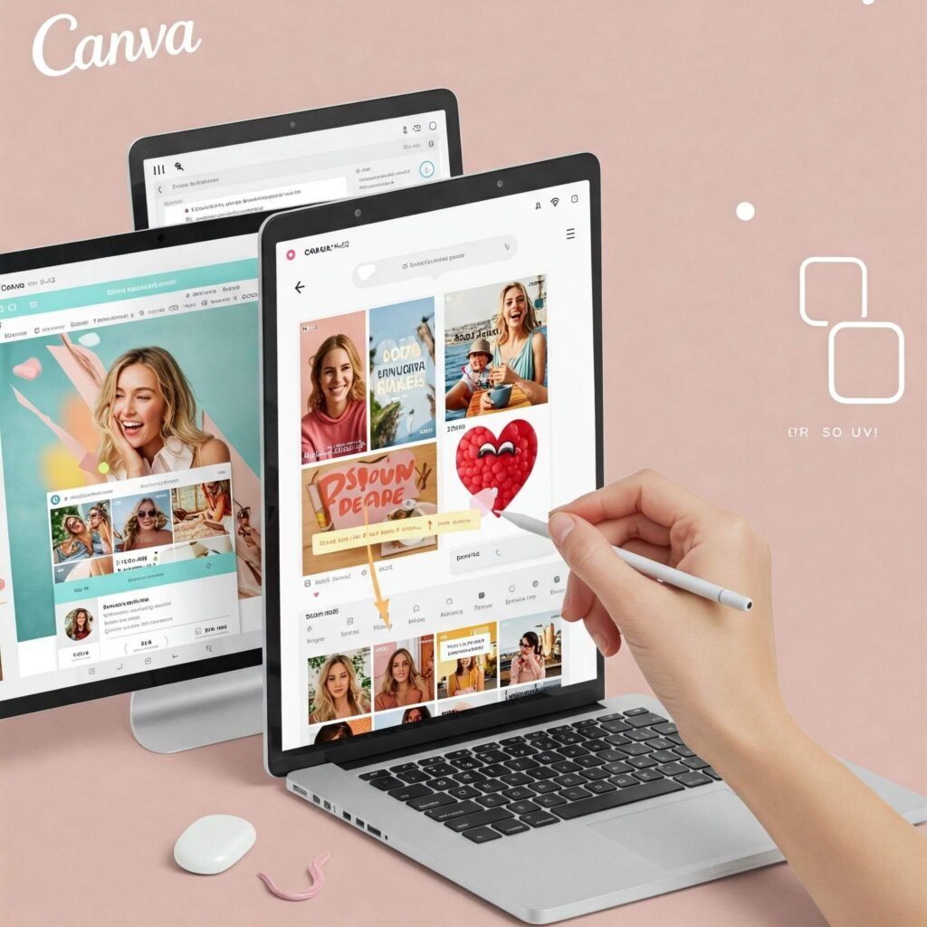 Canva interface editing social post.