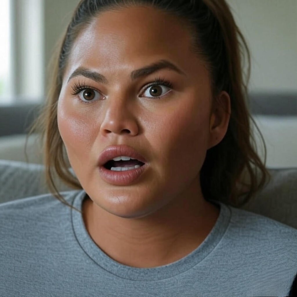 Close-up of Chrissy Teigen’s grimace reaction