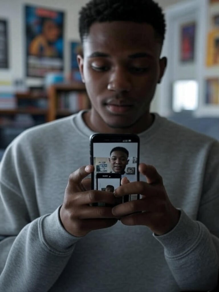 Over-the-shoulder shot of someone editing a video on their phone