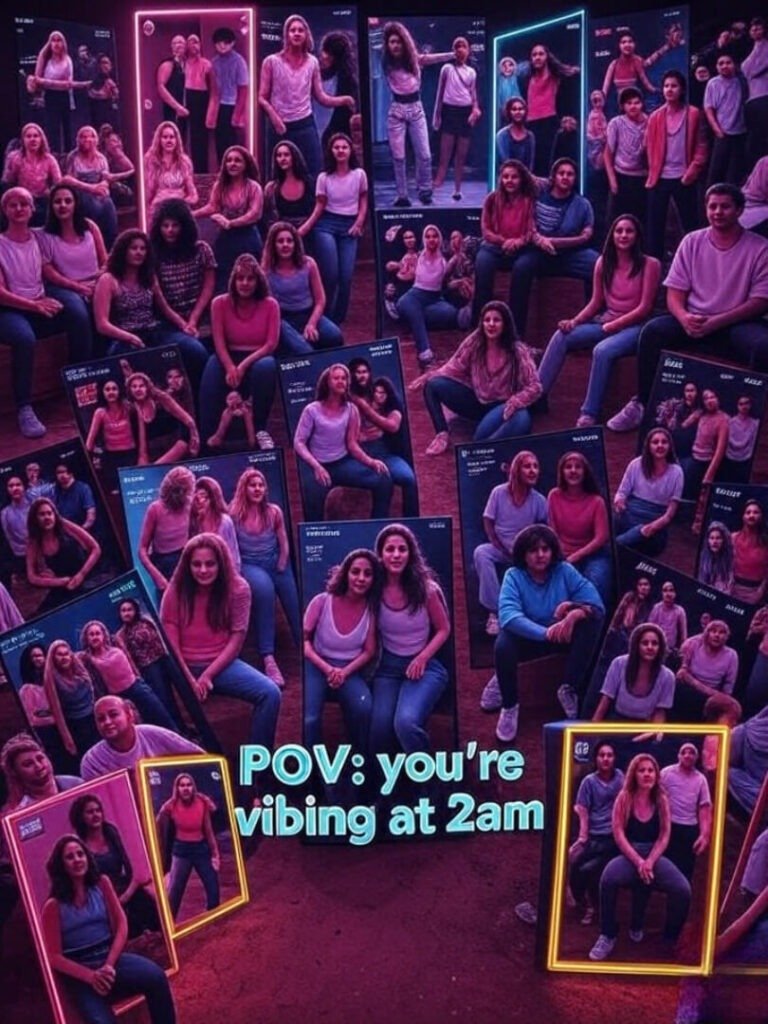"A chaotic collage of TikTok screenshots"